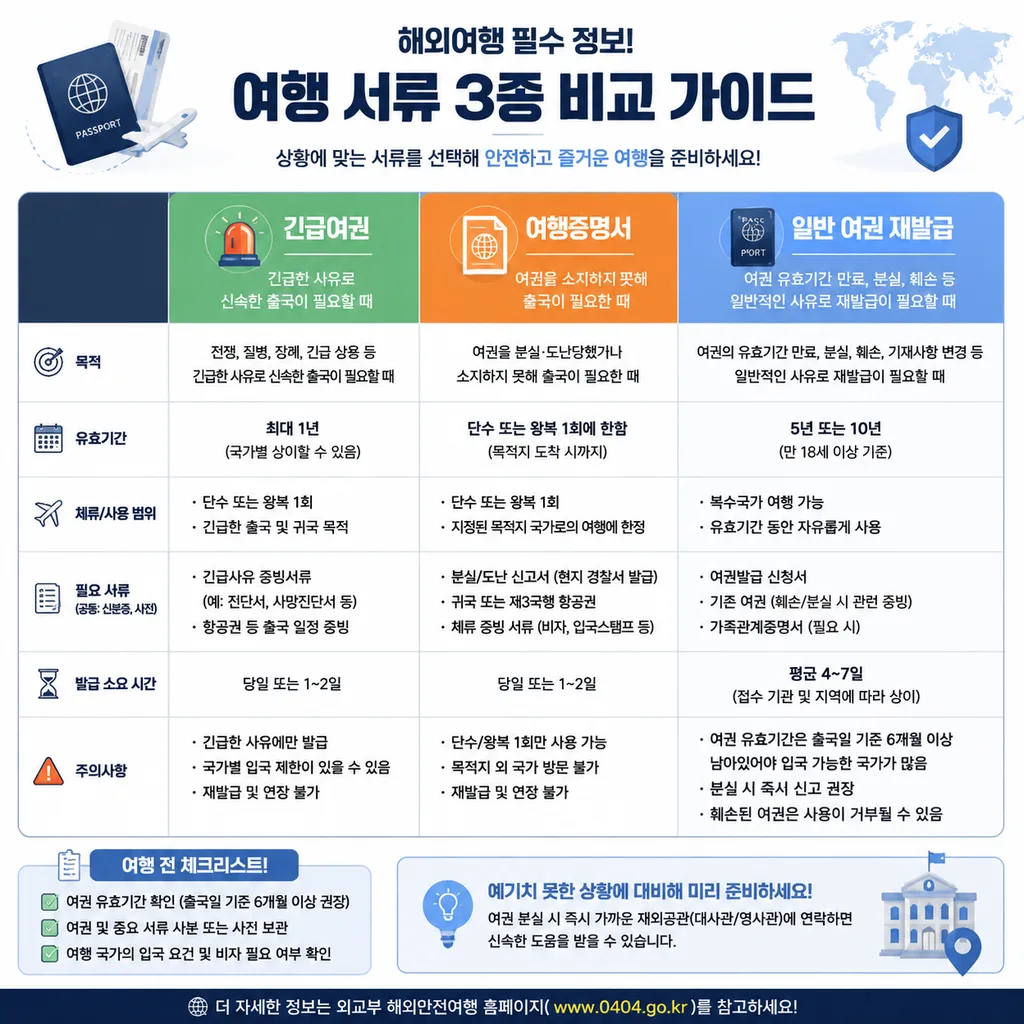 긴급여권 여행증명서 일반 재발급 차이