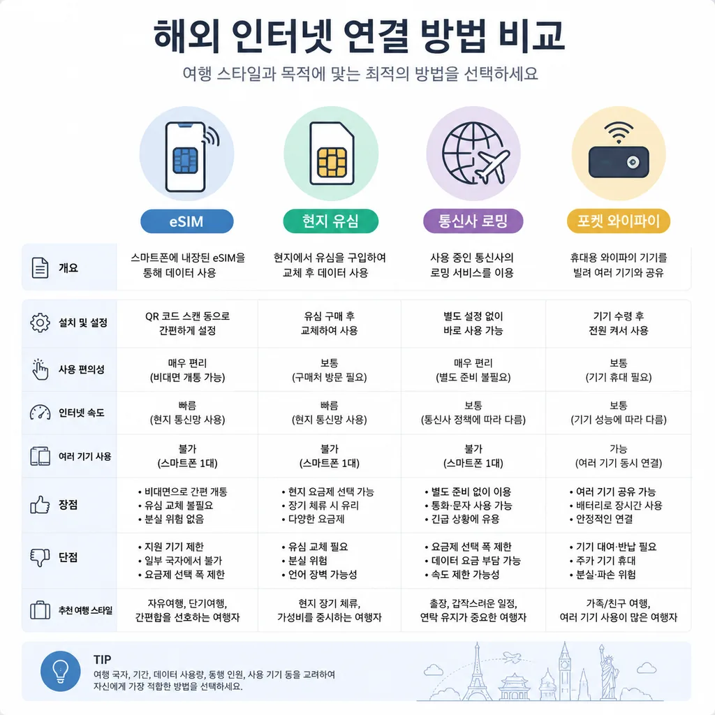 해외여행 통신 수단 비교표